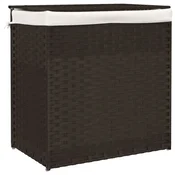 Vidaxl Košara za perilo z 2 predelkoma rjava 53x35x57 cm poli ratan
