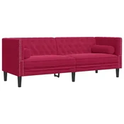 Vidaxl Kavč chesterfield z vzglavniki trosed vinsko rdeč žamet