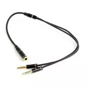 CCA-418M Gembird 3.5mm Headphone Mic Audio Y Splitter Cable Female to 2x3.5mm Male adapter, Metal