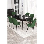 Hanah Home trpezarijski set Via, sto na razvlacenje i 6 stolica, ploca u dekoru crnog mermera, kaki zelena tkanina Jerry