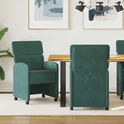 vidaXL Jedilni stoli s kolesi 2 pcs Temno zelena 58 x 65 x 98 cm Žamet