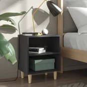 Greatstore Nočna omarica s trdnimi lesenimi nogami siva 40x30x50 cm