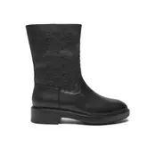 Calvin Klein Škornji Flat Ankle Boot Mono Mix HW0HW02195 Črna