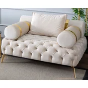 Casa Padrino luxury Chesterfield armchair cream/gold 130 x 115 x H. 70 cm - Chesterfield living room armchair - Living room furniture - Chesterfield furniture - Luxury furniture
