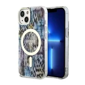 Guess Etui Guess Leopard MagSafe za iPhone 14 - modro