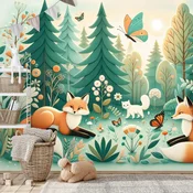 Samolepilna tapeta gozdne živali v pastelnih barvah - 98x66