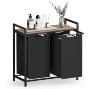 Košara za perilo z dvema odstranljivima vrečama, 2x46l, 73x33x72 cm, rjavo-črna | VASAGLE