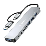 Hub postaja Techsuit DataBridge 8v1 (H9) USB-A/USB-C - 4x USB-A, USB-C, 3.5mm Jack, TF/SD kartica - gray