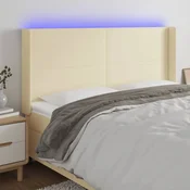 LED uzglavlje krem 203 x 16 x 118/128 cm od umjetne kože