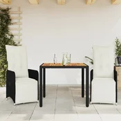 vidaXL vidaXL Vrtna bistro garnitura 3-delna z blazinami črn poli ratan, (21316728)