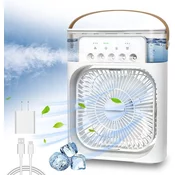 Netscroll Prenosni osebni hladilni ventilator 3 v 1 z vlažilnikom, 7-barvna LED osvetlitev, 3 hitrosti & 3 načini pršenja, časovnik 1/2/3 h, 600 ml rezervoar, USB napajanje, Coolio
