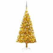 Greatstore Novoletna jelka z LED lučkami in bučkami zlata 150 cm PET