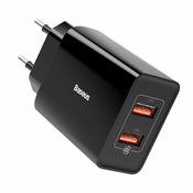 Baseus stenski USB polnilec 2 x USB 18 W 3 A Quick Charge 3.0