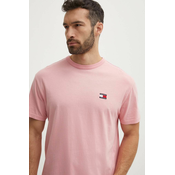 Pamučna majica Tommy Jeans za muškarce, boja: ružičasta, bez uzorka, DM0DM18912