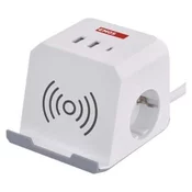 Podaljšek Emos kocka 2 m/2 vtičnice/beli/2xUSB-A+1xUSB-C+Qi/1,5 mm2