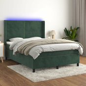 vidaXL vidaXL Box spring postelja z vzmetnico LED tem. zelena 140x190cm žamet, (20894774)