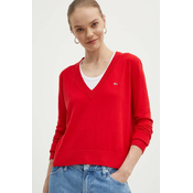Pulover Tommy Jeans za žene, boja: crvena, lagani