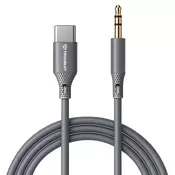USB-C v AUX 3.5mm audio kabel Techsuit SoundFleX AC4 Hi-Fi kakovost, DAC čip, 1m - siv
