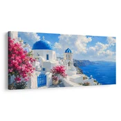 Slika cvetoči Santorini pod poletnim nebom - 100x50