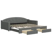 Vidaxl Izvlečna dnevna postelja s predali temno siva 100x200 cm blago