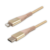 Logo Kabel USB (2.0), USB C moški - Apple Lightning moški, 1 m, certifikat MFi, 5V/3A, zlati, škatla, najlonski oplet, aluminij