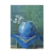 Canvas Slika na platnu Still Life of a Moneyplant Branch in Blue Vase, Egon Schiele, 45 x 60 cm