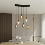 EMIBIG LIGHTING Visoka svetilka Glassy, pisana, 70 cm, 6-kraka, izbočena stekla - Dnevna soba/jedilnica - Sodobni - črna, prozorna, jantarna, dimno siva - Kovina