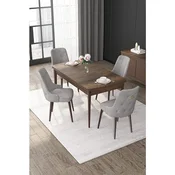 Hanah Home trpezarijski set Nex, sto na razvlacenje i 4 stolice, ploca u dekoru drveta Baroque, siva tkanina Babyface