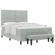vidaXL Box Spring postelja z matračem & klop svetlo siva 140x190 cm žamet