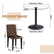 SONNENH Jedilna garnitura, tkanina/steklo/kovina, rjava/črna/prozorna, za jedilnico ali kuhinjo