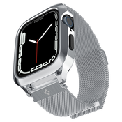 Kovinski pas in ovitek Spigen Metal Fit Pro za uro Apple Watch 7/8 45mm - srebrne barve