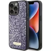 Guess Ovitek Guess za iPhone 15 Pro - Purple Rhinestone Metal Logo