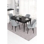 Hanah Home trpezarijski set Eva, sto na razvlacenje i 4 stolice, ploca u dekoru crnog mermera, siva tkanina Babyface