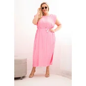 Italijanska nagubana obleka Kesi, roza, plus size