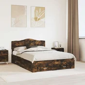 Vidaxl Konstrukcija postelje z vzglavjem Dimljeni oreh 150 x 200 cm