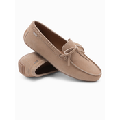 Ombre Mens leather moccasin shoes with thong and driver sole - beige