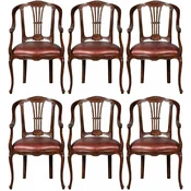 Casa Padrino luxury baroque leather dining room chair set of 6 with armrests brown - Magnificent baroque style genuine leather kitchen chairs - Luxury baroque dining room furniture