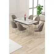 Hanah Home trpezarijski set Sim, sto na razvlacenje i 6 stolica, siva ploca Rampla, hromirane noge, kapucino tkanina Babyface