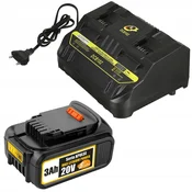 shumee Komplet: 20V 3,0Ah baterija + dvojni polnilnik DCB102 | Nadomestek za DeWalt XR 18V /20V Max | Za električno orodje | Mobilni komplet HQ