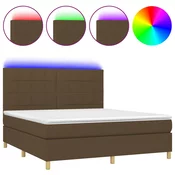 vidaXL vidaXL Box spring postelja z vzmetnico LED temno rjava 160x200cm blago, (20899668)