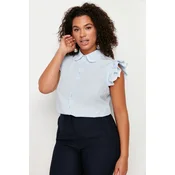 Trendyol Curve Blue Shoulder and Collar Embroidery Detail Woven Shirt