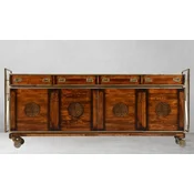 Casa Padrino luxury vintage style sideboard with 4 drawers and 4 doors brown/brass 262 x 45.5 x H. 112 cm - Vintage style cabinet - Solid wood furniture - Luxury vintage style furniture