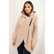 Kesi Włoski Womens insulated hoodie with an asymmetrical zipper beige