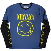 Nirvana Yellow Happy Face (Sleeve Print) Denim Blue & Black M Majica