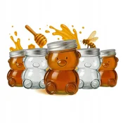 shumee 5x stekleni kozarec TEDDY BEAR 150 ml s pokrovom za med, marmelado, med, stekleničko za med