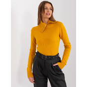 Womens mustard sweater with zipper and appliqués