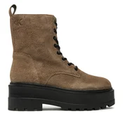 Nizki škornji iz semiša Calvin Klein Jeans FLATFORM ZIP LACEUP MG S ženski, rjava barva, YW0YW01554