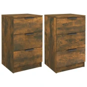MAISON CHIC Dvo delni komplet Nočne omarice - Nočne mize dimljeni hrast 40x36x65 cm, (21689027)