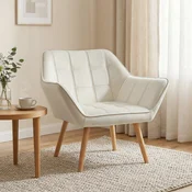 HOMCOM Naslanjač za sobo skandinavskega dizajna, fotelj iz žameta in lesa, krem barva, za dnevno sobo ali pisarno, 67x61.5x71cm