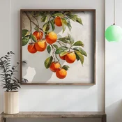 WallXpert uramljena MDF slika DOS032-33, grana sa zrelim narandžama na svetloj pozadini, 34 x 34 cm